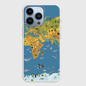 Чехол для iPhone 13 Pro с принтом Карта мира в Новосибирске,  |  | азия | акулы | америка | антарктида | бизон | волк | европа | животные | зебра | кабан | карта | киты | лама | лев | лось | материки | медведь | мира | моржи | моря | океаны | пингвины | птицы | реки | рыбы