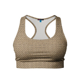 Женский спортивный топ 3D с принтом Джут в Новосибирске, 82% полиэстер, 18% спандекс Ткань безопасна для здоровья, позволяет коже дышать, не мнется и не растягивается |  | веревка | волокно | грубая | канат | мешковина | мешок | натуральное | плетение | роба | текстильное | ткань