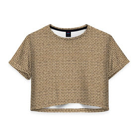 Женская футболка Cropp-top с принтом Джут в Новосибирске, 100% полиэстер | круглая горловина, длина футболки до линии талии, рукава с отворотами | веревка | волокно | грубая | канат | мешковина | мешок | натуральное | плетение | роба | текстильное | ткань