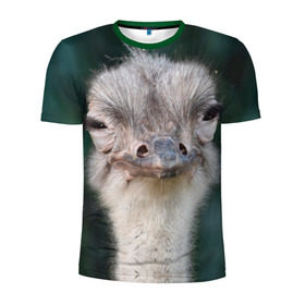 Мужская футболка 3D спортивная с принтом Подозрительный страус в Новосибирске, 100% полиэстер с улучшенными характеристиками | приталенный силуэт, круглая горловина, широкие плечи, сужается к линии бедра | lol | глаза | голова | детям | животные | зеленая | лол | подарок | подмигивает | подозрительно | прикольная | природа | смешная | страус | эмоции | юмор