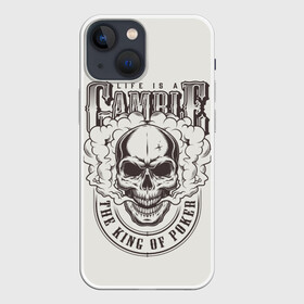 Чехол для iPhone 13 mini с принтом Life is a camble the king of p в Новосибирске,  |  | cards | casino | cheating | game | it | king | life | poker | roulette | s | skull | графика | дым | жизнь | игра | иллюстрация | казино | картинка | карты | король | мода | надпись | обман | покер | рисунок | рулетка | светлый | символ