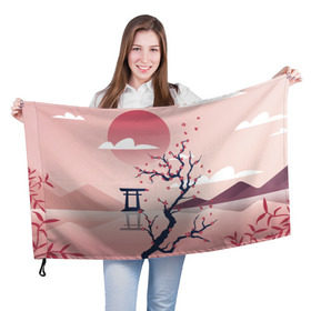 Флаг 3D с принтом Японский мотив в Новосибирске, 100% полиэстер | плотность ткани — 95 г/м2, размер — 67 х 109 см. Принт наносится с одной стороны | 23 | 8 | азия | вип | вишня | горы | дерево | дизайн | мода | небо | новинка | новый год | подарок | сакура | солнце | стритвир | топ | тренд | цветок | япония