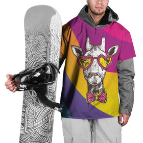 Накидка на куртку 3D с принтом Праздничный жираф в Новосибирске, 100% полиэстер |  | бабочка | животное | жираф | модный | очки | праздничный | рожки | сердечки | хипстер | шея