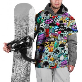 Накидка на куртку 3D с принтом Стикерпак в Новосибирске, 100% полиэстер |  | балончик | бомберы | граффити | краска | летняя | мололежная | мультяшечные | наклейки | стикерпак | стикеры | яркие