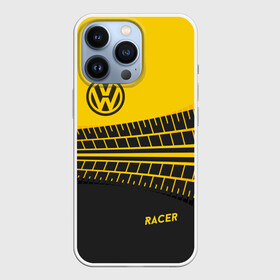 Чехол для iPhone 13 Pro с принтом Volkswagen в Новосибирске,  |  | racer | авто | автолюбитель. volkswagen | гонщик | желто черная | колесо | машина | след | фольксваген | шина
