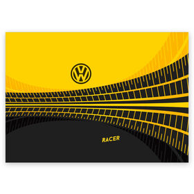 Поздравительная открытка с принтом Volkswagen в Новосибирске, 100% бумага | плотность бумаги 280 г/м2, матовая, на обратной стороне линовка и место для марки
 | racer | авто | автолюбитель. volkswagen | гонщик | желто черная | колесо | машина | след | фольксваген | шина