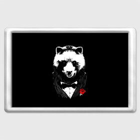 Магнит 45*70 с принтом Медведь авторитет в Новосибирске, Пластик | Размер: 78*52 мм; Размер печати: 70*45 | Тематика изображения на принте: authority | bear | go | авторитет | аль капоне | бабочка | в носу | взгляд | галстук | графика | дикий | животное | иллюстрация | картинка | кольцо | костюм | красная | крестный | мафия | медведь | мода | отец