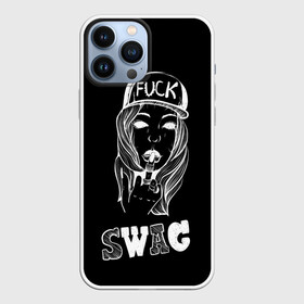 Чехол для iPhone 13 Pro Max с принтом Swag BLACK в Новосибирске,  |  | authority | beautifu | cool | girl | авторитет | бейсболка | буквы | графика | девушка | иллюстрация | картинка | кольца | красивая | крутая | мода | надпись | палец | показывает | рисунок | средний | стиль | текст