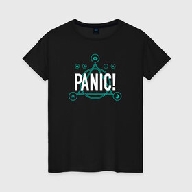 Женская футболка хлопок с принтом Panic! в Новосибирске, 100% хлопок | прямой крой, круглый вырез горловины, длина до линии бедер, слегка спущенное плечо | brendon urie | panic at the disco | patd | брендон ури