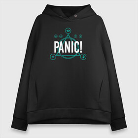 Женское худи Oversize хлопок с принтом Panic! в Новосибирске, френч-терри — 70% хлопок, 30% полиэстер. Мягкий теплый начес внутри —100% хлопок | боковые карманы, эластичные манжеты и нижняя кромка, капюшон на магнитной кнопке | brendon urie | panic at the disco | patd | брендон ури