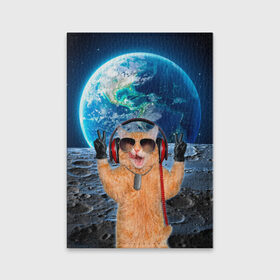 Обложка для паспорта матовая кожа с принтом Кот на луне в Новосибирске, натуральная матовая кожа | размер 19,3 х 13,7 см; прозрачные пластиковые крепления | cat | астрономия | в космосе | в наушниках | в очках | грозовой кошак | животные | звезды | земля | илон маск | космическая | космонавт | космос | кот | котейка | котики | луна | луноход | на фоне земли