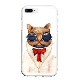 Чехол для iPhone 7Plus/8 Plus матовый с принтом Кот в Новосибирске, Силикон | Область печати: задняя сторона чехла, без боковых панелей | бабочка | в очках | киса | киска | костюм | котейка | котенок | котэ | котя | кошка | крутой | модный | стиль | ученый