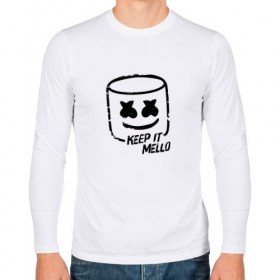 Мужской лонгслив хлопок с принтом Keep It Mello в Новосибирске, 100% хлопок |  | Тематика изображения на принте: marshmallow | marshmello | диджей | маршмэллоу | музыка