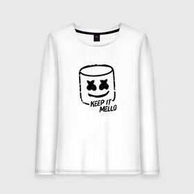 Женский лонгслив хлопок с принтом Keep It Mello в Новосибирске, 100% хлопок |  | marshmallow | marshmello | диджей | маршмэллоу | музыка