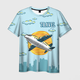 Мужская футболка 3D с принтом Путешествия в Новосибирске, 100% полиэфир | прямой крой, круглый вырез горловины, длина до линии бедер | Тематика изображения на принте: travel | город | небо | облака | путешествия | самолет | солнце | тревел | туризм