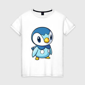 Женская футболка хлопок с принтом Piplup в Новосибирске, 100% хлопок | прямой крой, круглый вырез горловины, длина до линии бедер, слегка спущенное плечо | piplup | пингвин | пингвиненок | пиплуп | покемон | покемоны | синий