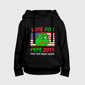 Детская толстовка 3D с принтом Vote for pepe в Новосибирске, 100% полиэстер | двухслойный капюшон со шнурком для регулировки, мягкие манжеты на рукавах и по низу толстовки, спереди карман-кенгуру с мягким внутренним слоем | bad | dab | frog | good | kek | make pepe great again | pepe | sad | sad frog | vote for pepe | кек | лягушка | мем | мемы | пепе | со смыслом | фрог