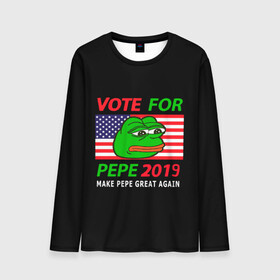 Мужской лонгслив 3D с принтом Vote for pepe в Новосибирске, 100% полиэстер | длинные рукава, круглый вырез горловины, полуприлегающий силуэт | bad | dab | frog | good | kek | make pepe great again | pepe | sad | sad frog | vote for pepe | кек | лягушка | мем | мемы | пепе | со смыслом | фрог