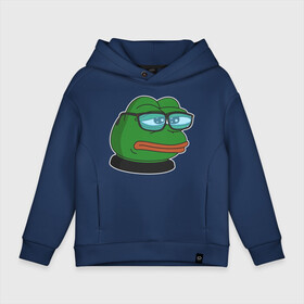 Детское худи Oversize хлопок с принтом Pepe в Новосибирске, френч-терри — 70% хлопок, 30% полиэстер. Мягкий теплый начес внутри —100% хлопок | боковые карманы, эластичные манжеты и нижняя кромка, капюшон на магнитной кнопке | bad | dab | frog | good | kek | make pepe great again | pepe | sad | sad frog | vote for pepe | кек | лягушка | мем | мемы | пепе | со смыслом | фрог