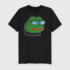 Мужская футболка хлопок Slim с принтом Pepe в Новосибирске, 92% хлопок, 8% лайкра | приталенный силуэт, круглый вырез ворота, длина до линии бедра, короткий рукав | bad | dab | frog | good | kek | make pepe great again | pepe | sad | sad frog | vote for pepe | кек | лягушка | мем | мемы | пепе | со смыслом | фрог