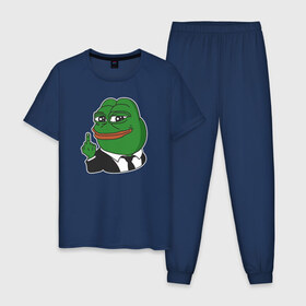 Мужская пижама хлопок с принтом Pepe в Новосибирске, 100% хлопок | брюки и футболка прямого кроя, без карманов, на брюках мягкая резинка на поясе и по низу штанин
 | bad | dab | frog | good | kek | make pepe great again | pepe | sad | sad frog | vote for pepe | кек | лягушка | мем | мемы | пепе | со смыслом | фрог