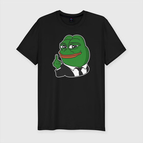Мужская футболка хлопок Slim с принтом Pepe  в Новосибирске, 92% хлопок, 8% лайкра | приталенный силуэт, круглый вырез ворота, длина до линии бедра, короткий рукав | bad | dab | frog | good | kek | make pepe great again | pepe | sad | sad frog | vote for pepe | кек | лягушка | мем | мемы | пепе | со смыслом | фрог