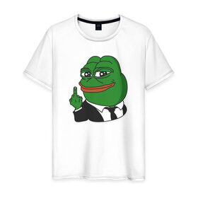 Мужская футболка хлопок с принтом Pepe в Новосибирске, 100% хлопок | прямой крой, круглый вырез горловины, длина до линии бедер, слегка спущенное плечо. | bad | dab | frog | good | kek | make pepe great again | pepe | sad | sad frog | vote for pepe | кек | лягушка | мем | мемы | пепе | со смыслом | фрог