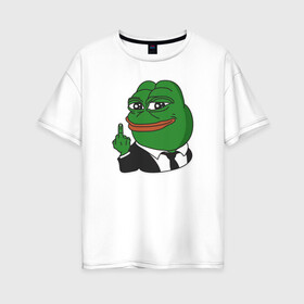 Женская футболка хлопок Oversize с принтом Pepe в Новосибирске, 100% хлопок | свободный крой, круглый ворот, спущенный рукав, длина до линии бедер
 | bad | dab | frog | good | kek | make pepe great again | pepe | sad | sad frog | vote for pepe | кек | лягушка | мем | мемы | пепе | со смыслом | фрог