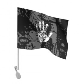 Флаг для автомобиля с принтом Stop в Новосибирске, 100% полиэстер | Размер: 30*21 см | Тематика изображения на принте: black | caution | gray | halloween | hand | skeleton | skull | stop | white | белый | предупреждение | рука | серый | скелет | хэллоуин | череп | черный