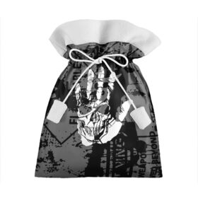 Подарочный 3D мешок с принтом Stop в Новосибирске, 100% полиэстер | Размер: 29*39 см | Тематика изображения на принте: black | caution | gray | halloween | hand | skeleton | skull | stop | white | белый | предупреждение | рука | серый | скелет | хэллоуин | череп | черный