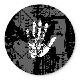 Коврик круглый с принтом Stop в Новосибирске, резина и полиэстер | круглая форма, изображение наносится на всю лицевую часть | black | caution | gray | halloween | hand | skeleton | skull | stop | white | белый | предупреждение | рука | серый | скелет | хэллоуин | череп | черный