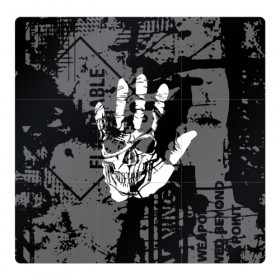 Магнитный плакат 3Х3 с принтом Stop в Новосибирске, Полимерный материал с магнитным слоем | 9 деталей размером 9*9 см | Тематика изображения на принте: black | caution | gray | halloween | hand | skeleton | skull | stop | white | белый | предупреждение | рука | серый | скелет | хэллоуин | череп | черный