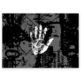 Поздравительная открытка с принтом Stop в Новосибирске, 100% бумага | плотность бумаги 280 г/м2, матовая, на обратной стороне линовка и место для марки
 | Тематика изображения на принте: black | caution | gray | halloween | hand | skeleton | skull | stop | white | белый | предупреждение | рука | серый | скелет | хэллоуин | череп | черный