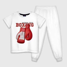 Детская пижама хлопок с принтом National Team Boxing в Новосибирске, 100% хлопок |  брюки и футболка прямого кроя, без карманов, на брюках мягкая резинка на поясе и по низу штанин
 | Тематика изображения на принте: бокс | перчатки