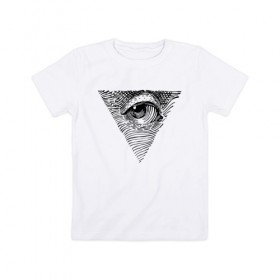 Детская футболка хлопок с принтом eye в Новосибирске, 100% хлопок | круглый вырез горловины, полуприлегающий силуэт, длина до линии бедер | black | eye | minimalism | money | philosophy | pyramid | raster | supreme | usa | white | белый | глаз | деньги | доллар | минимализм | пирамида | растр | сша | философия | черный