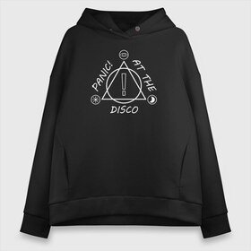 Женское худи Oversize хлопок с принтом Panic! at the Disco в Новосибирске, френч-терри — 70% хлопок, 30% полиэстер. Мягкий теплый начес внутри —100% хлопок | боковые карманы, эластичные манжеты и нижняя кромка, капюшон на магнитной кнопке | brendon urie | panic at the disco | patd | брендон ури