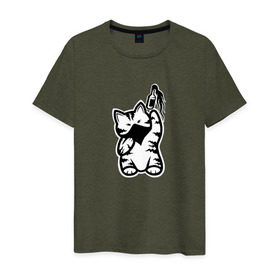 Мужская футболка хлопок с принтом Anarchist Cat Molotov Cocktail в Новосибирске, 100% хлопок | прямой крой, круглый вырез горловины, длина до линии бедер, слегка спущенное плечо. | banksy | анархист | анархия | бутылка | бэнкси | граффити | киса | киска | коктейль молотова | кот | котейка | котенок | котик | котэ | котя | кошка