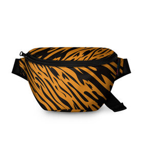 Поясная сумка 3D с принтом Тигр в Новосибирске, 100% полиэстер | плотная ткань, ремень с регулируемой длиной, внутри несколько карманов для мелочей, основное отделение и карман с обратной стороны сумки застегиваются на молнию | животное | зверь | кардашьян | ким | кот | лев | оранжевый | полосы | рыжий | тигр | черный