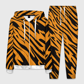 Мужской костюм 3D с принтом Тигр в Новосибирске, 100% полиэстер | Манжеты и пояс оформлены тканевой резинкой, двухслойный капюшон со шнурком для регулировки, карманы спереди | животное | зверь | кардашьян | ким | кот | лев | оранжевый | полосы | рыжий | тигр | черный