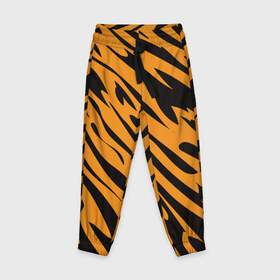 Детские брюки 3D с принтом Тигр в Новосибирске, 100% полиэстер | манжеты по низу, эластичный пояс регулируется шнурком, по бокам два кармана без застежек, внутренняя часть кармана из мелкой сетки | животное | зверь | кардашьян | ким | кот | лев | оранжевый | полосы | рыжий | тигр | черный