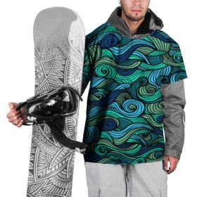 Накидка на куртку 3D с принтом Морская пучина в Новосибирске, 100% полиэстер |  | Тематика изображения на принте: абстракция | волны | зеленый | круг | линии | море | полосы | синий