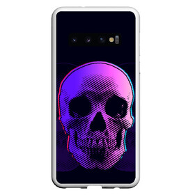 Чехол для Samsung Galaxy S10 с принтом Токсичный череп в Новосибирске, Силикон | Область печати: задняя сторона чехла, без боковых панелей | Тематика изображения на принте: 3d | 3д | голограмма | иллюзия | кости | розовый | синий | скелет | ультра | фиолетовый | череп | черный