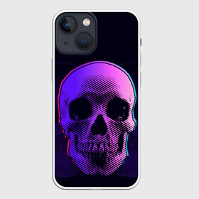 Чехол для iPhone 13 mini с принтом Токсичный череп в Новосибирске,  |  | Тематика изображения на принте: 3d | 3д | голограмма | иллюзия | кости | розовый | синий | скелет | ультра | фиолетовый | череп | черный