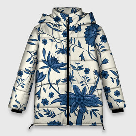 Женская зимняя куртка 3D с принтом Цветочная фантазия в Новосибирске, верх — 100% полиэстер; подкладка — 100% полиэстер; утеплитель — 100% полиэстер | длина ниже бедра, силуэт Оверсайз. Есть воротник-стойка, отстегивающийся капюшон и ветрозащитная планка. 

Боковые карманы с листочкой на кнопках и внутренний карман на молнии | белый | листья | отпуск | природа | синий | цветы
