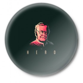 Значок с принтом Stan Lee The hero в Новосибирске,  металл | круглая форма, металлическая застежка в виде булавки | lee | stan | stan lee | стен | стен ли