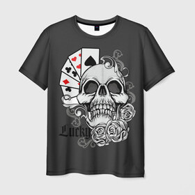 Мужская футболка 3D с принтом Lucky в Новосибирске, 100% полиэфир | прямой крой, круглый вырез горловины, длина до линии бедер | lucky | буны | веер | винтаж | графика | дизайн | игра | игральные | иллюстрация | казино | картинка | карты | крести | масть | мода | надпись | орнамент | пики | покер | рисунок | сердце | символ | стиль