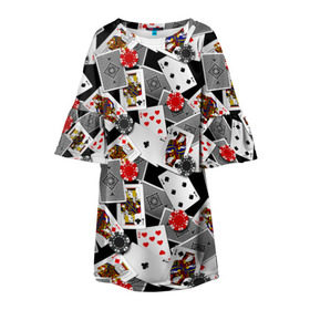 Детское платье 3D с принтом Игральные карты в Новосибирске, 100% полиэстер | прямой силуэт, чуть расширенный к низу. Круглая горловина, на рукавах — воланы | буны | вольты | графика | дамы | десятки | игра | игральные | иллюстрация | казино | картинка | карты | коллаж | короли | красные | крести | масть | мода | орнамент | пики | покер | разбросаны | рисунок