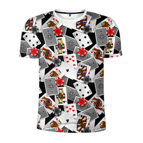 Мужская футболка 3D спортивная с принтом Игральные карты в Новосибирске, 100% полиэстер с улучшенными характеристиками | приталенный силуэт, круглая горловина, широкие плечи, сужается к линии бедра | буны | вольты | графика | дамы | десятки | игра | игральные | иллюстрация | казино | картинка | карты | коллаж | короли | красные | крести | масть | мода | орнамент | пики | покер | разбросаны | рисунок