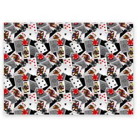 Поздравительная открытка с принтом Игральные карты в Новосибирске, 100% бумага | плотность бумаги 280 г/м2, матовая, на обратной стороне линовка и место для марки
 | Тематика изображения на принте: буны | вольты | графика | дамы | десятки | игра | игральные | иллюстрация | казино | картинка | карты | коллаж | короли | красные | крести | масть | мода | орнамент | пики | покер | разбросаны | рисунок