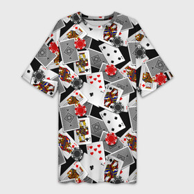 Платье-футболка 3D с принтом Игральные карты в Новосибирске,  |  | буны | вольты | графика | дамы | десятки | игра | игральные | иллюстрация | казино | картинка | карты | коллаж | короли | красные | крести | масть | мода | орнамент | пики | покер | разбросаны | рисунок